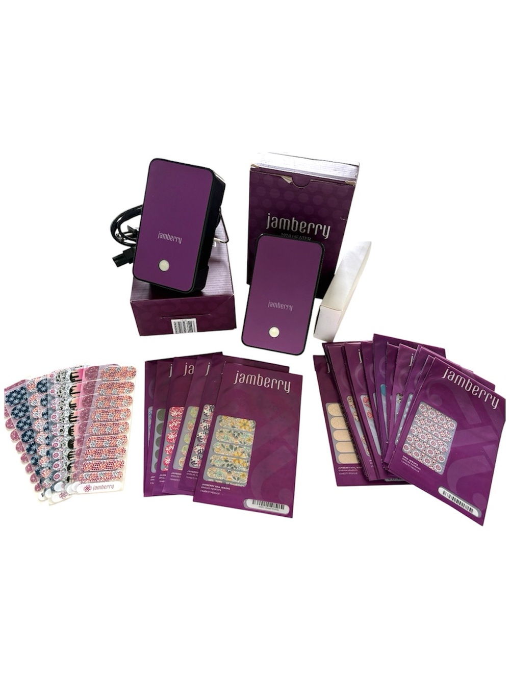 Jamberry Nail Wraps 37 Piece Lot Includes 2 Heaters, Full & Partial Nail Decals